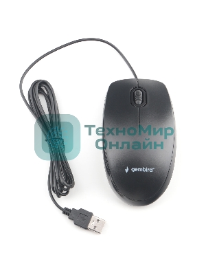 Мышь проводная Gembird MOP-200 черный, 1000 dpi, USB, кнопки - 3