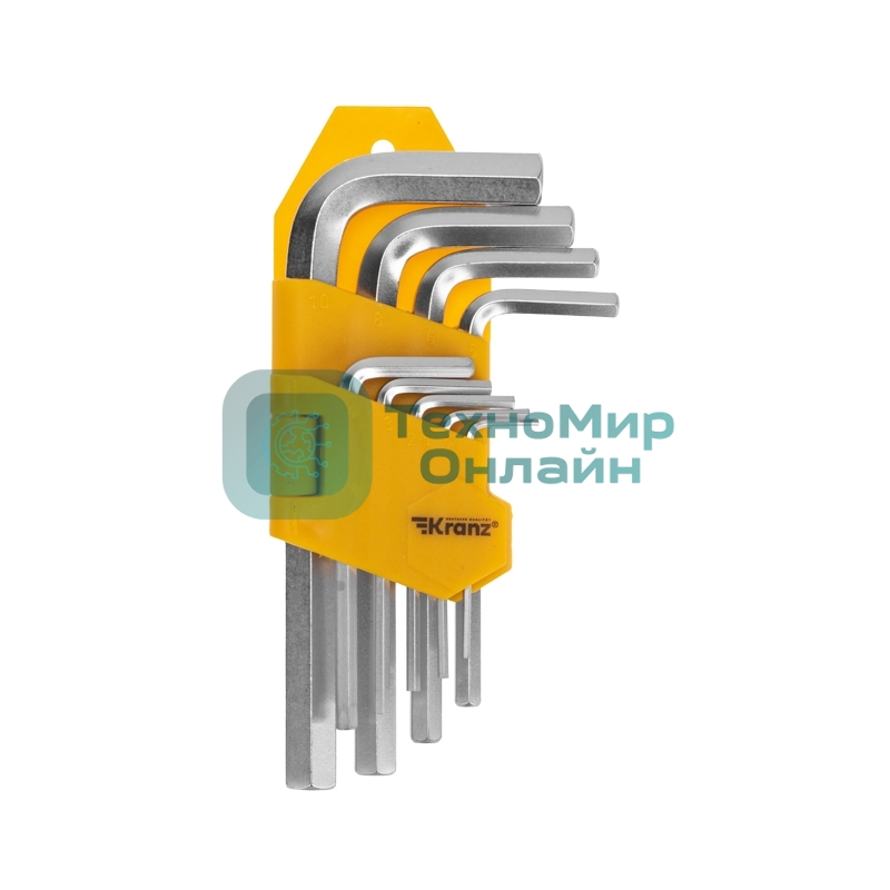 Набор ключей имбусовых HEX Kranz 1,5-10 мм, CrV, 9 шт.