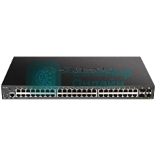 Коммутатор D-Link DGS-1250-52XMP/A1A, L2 Smart Switch with 48 10/100/1000Base-T ports and 4 10Gbase-X SFP+ ports (48 PoE ports 802.3af/802.3at (30 W), PoE Budget 370W).16K Mac address, 802.3x Flow Control, 4K