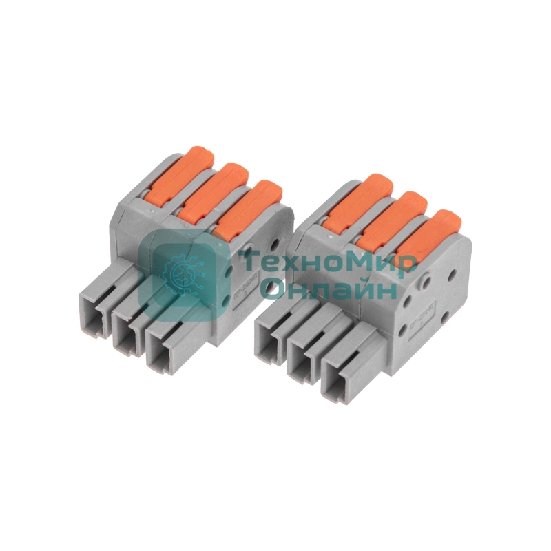 Клемма Rexant СМК 222-423R проходная разъемная 3 полюса серый 0,2-2,5/4 мм² (40 шт/уп)