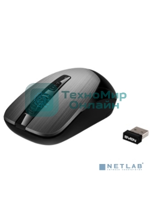 Мышь беспроводная SVEN RX-380W серый металлик, 1600 dpi, радиоканал, USB, кнопки - 4