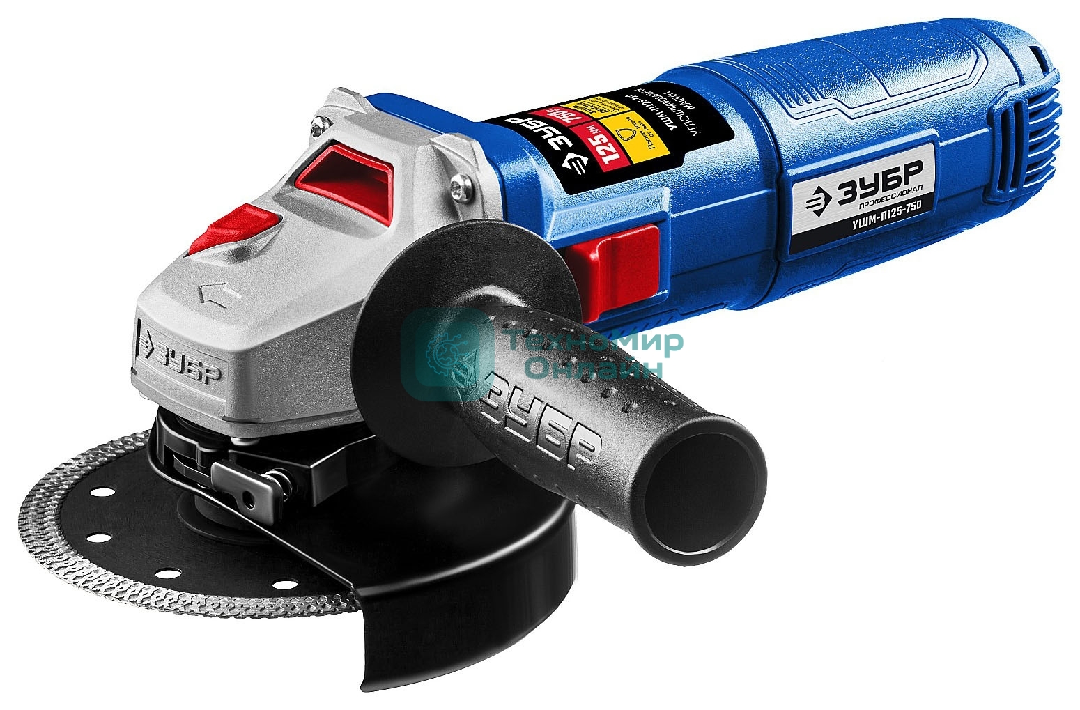 Угловая шлифовальная машина Зубр Профессионал одноруч. хват, пылезащита, 125 мм, 11000 об/мин, 750 Вт УШМ-П125-750