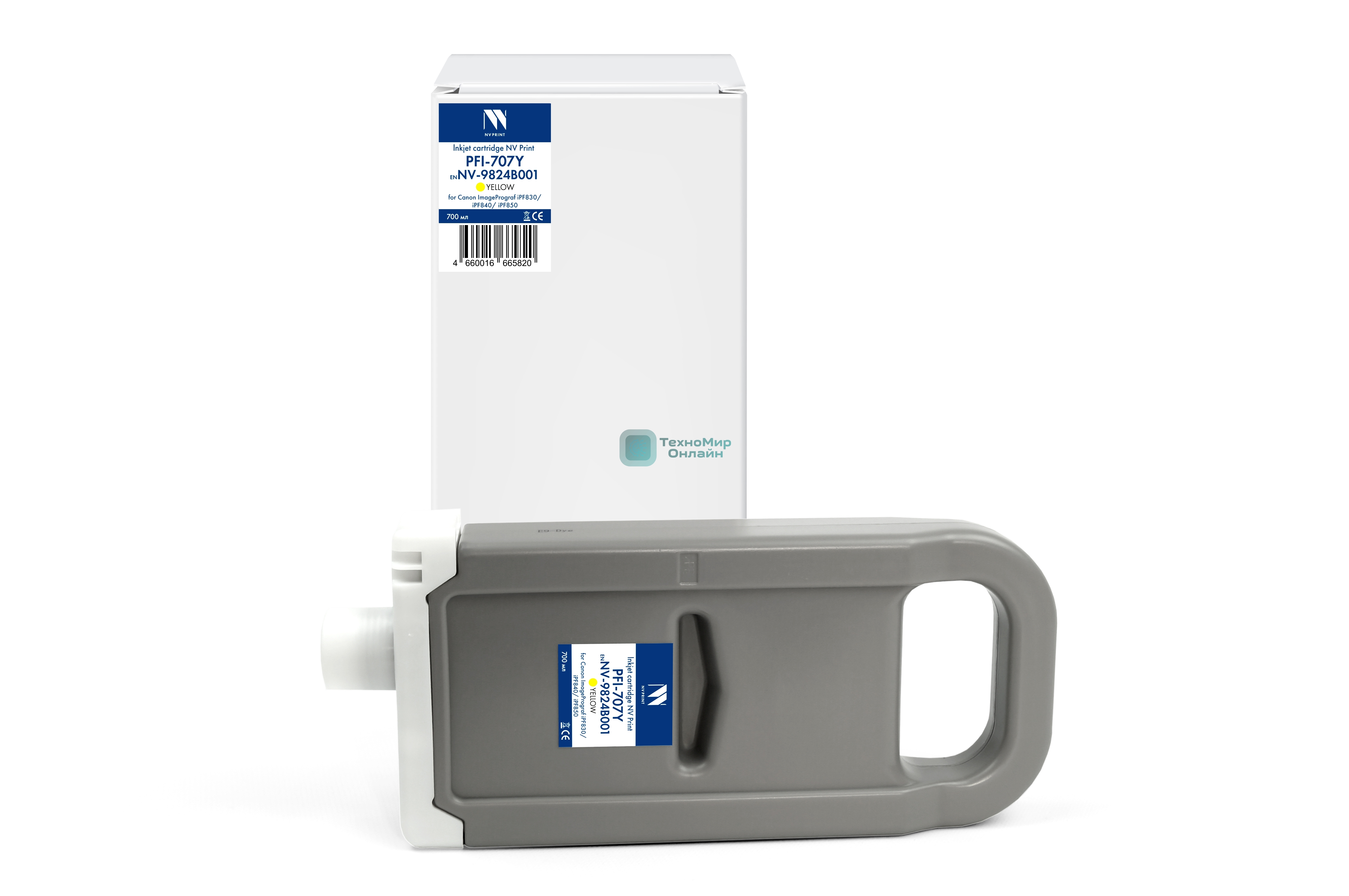 Картридж струйный NVPrint PFI-707Y NV-9824B001) желтый для Canon ImagePrograf iPF830/iPF831/iPF840/iPF841/iPF850/iPF851 (700 мл) совместимый