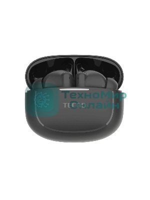 Наушники TWS Tecno Buds 4 черный, вкладыши, Bluetooth, до 6 ч