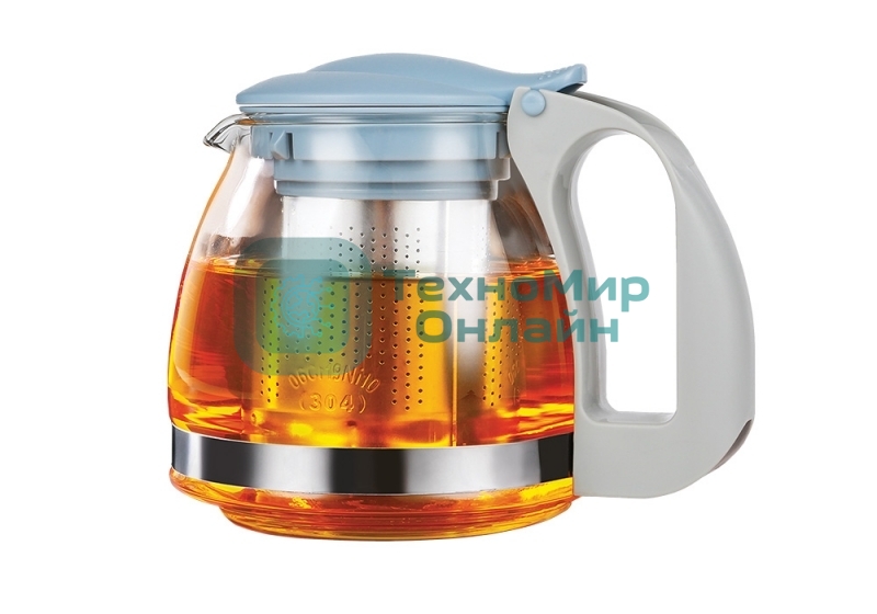 Чайник заварочный LARA LR06-19 Blue 700 мл силикатное стекло, стальной фильтр, подъем крышки