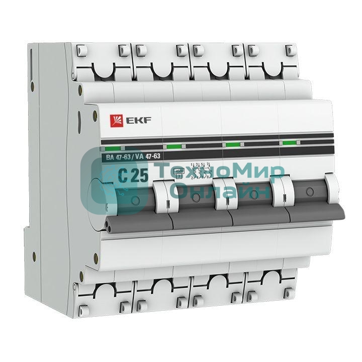 Выключатель автоматический модульный 4п C 25А 4.5кА ВА 47-63 PROxima EKF mcb4763-4-25C-pro
