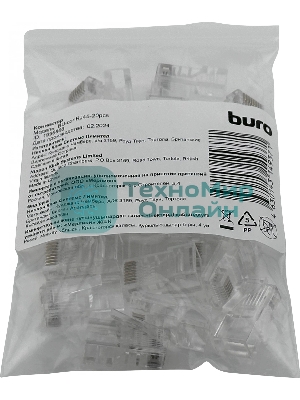 Коннектор Buro RJ45 прозрачный (упак.:20шт)