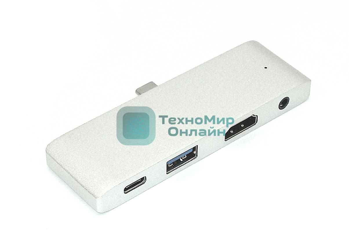 Адаптер Type-C на HDMI, USB 3.0 + Audio 3,5 + Type-C, серебро