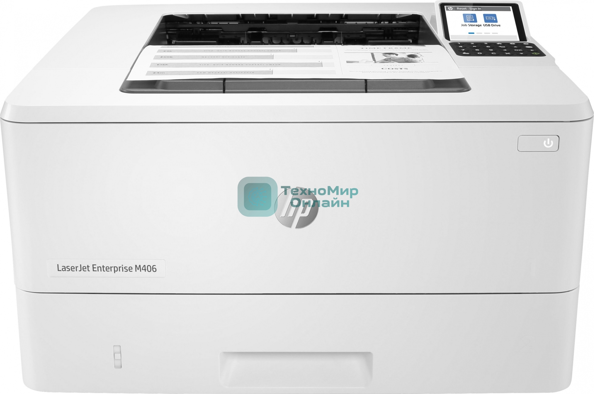 Принтер лазерный HP LaserJet Enterprise M406dn (3PZ15A), A4, ч/б, печ. до 40 стр/мин., 1200 x 1200 dpi, USB, RJ-45, Air Print, Mopria