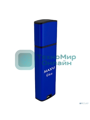 Флешка USB Maxvi MP2 64Gb USB 2.0 black, монолит с колпачком, ABS пластик + металл