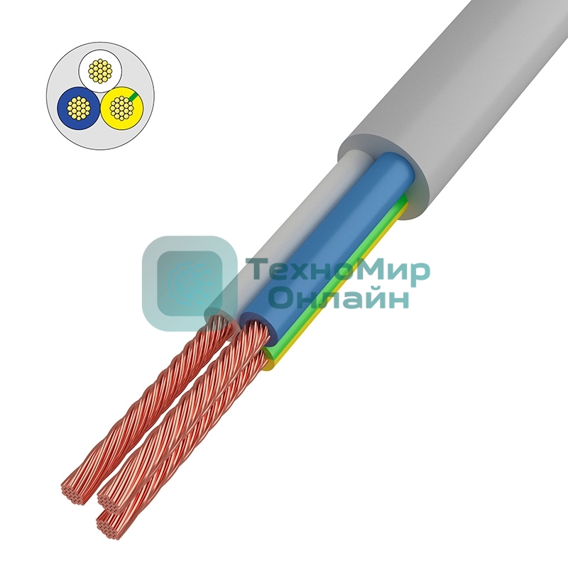 Провод соединительный ПВС Rexant 3x1,0 мм², белый, длина 10 метров, ГОСТ 7399-97