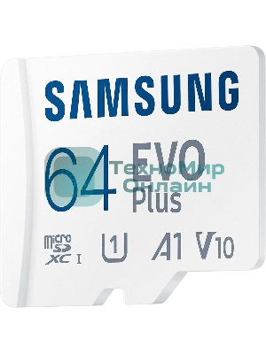 Флеш карта microSDXC 64GB Samsung EVO Plus Memory Card Samsung UHS-I U1 Class 10, Adapter, 130 MB/s, 10000 циклов, - 25°C to 85°C, RTL Samsung MB-MC64KA