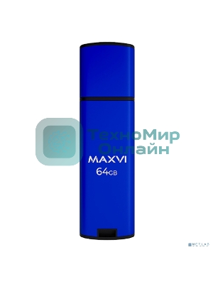 Флешка USB Maxvi MP2 64Gb USB 2.0 black, монолит с колпачком, ABS пластик + металл