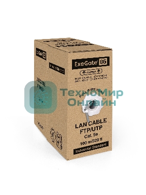Кабель ExeGate FTP 4 пары кат.5e CCA, 24AWG, экран, бухта 100м, серый, PVC