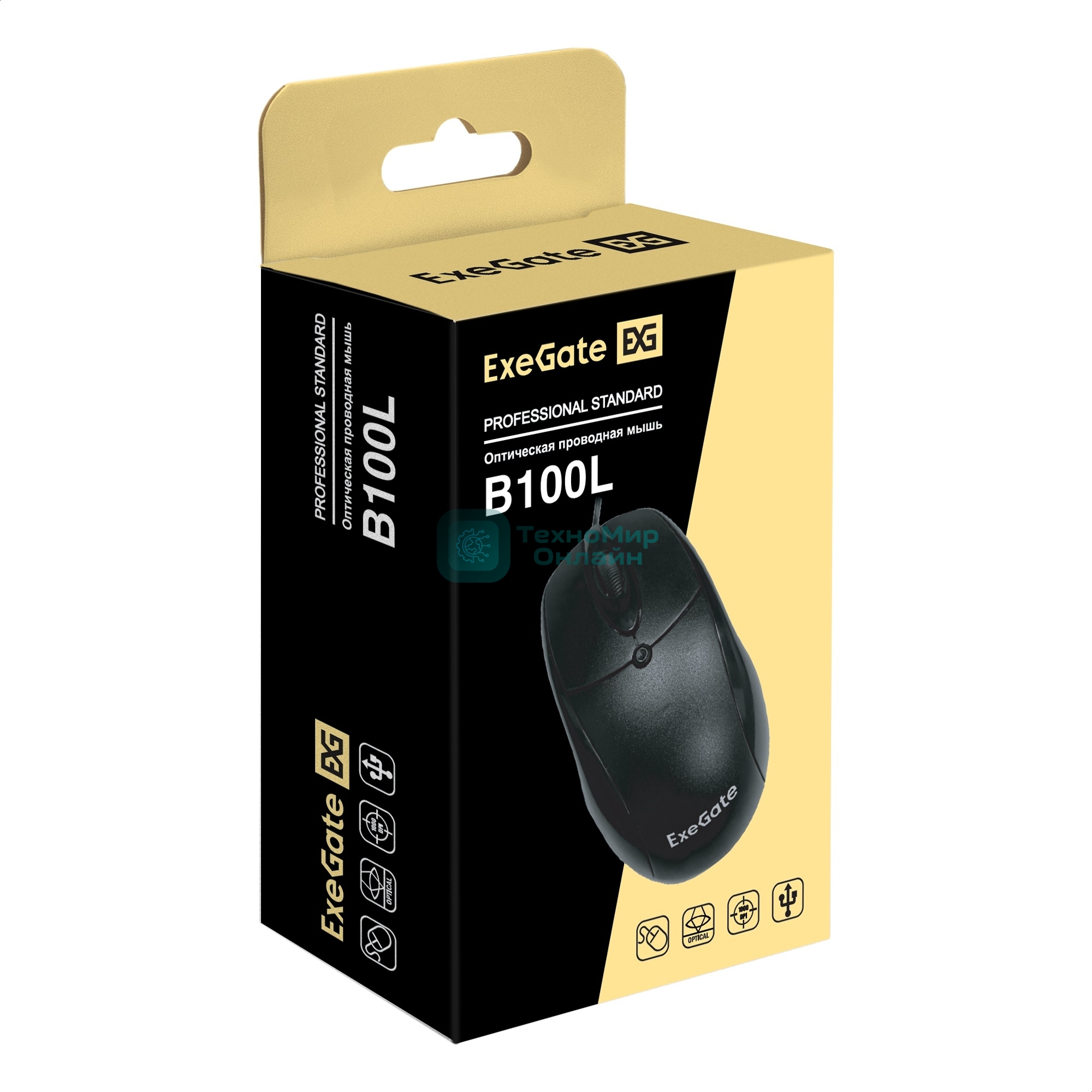 Мышь проводная ExeGate Professional Standard B100L черный, 1000 dpi, USB, кнопки - 3