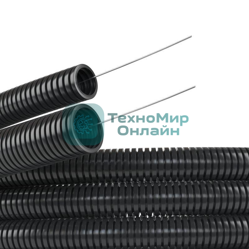 Труба гофрированная ПА d17мм с протяж. черный (уп.50м) ДКС PA611721F2