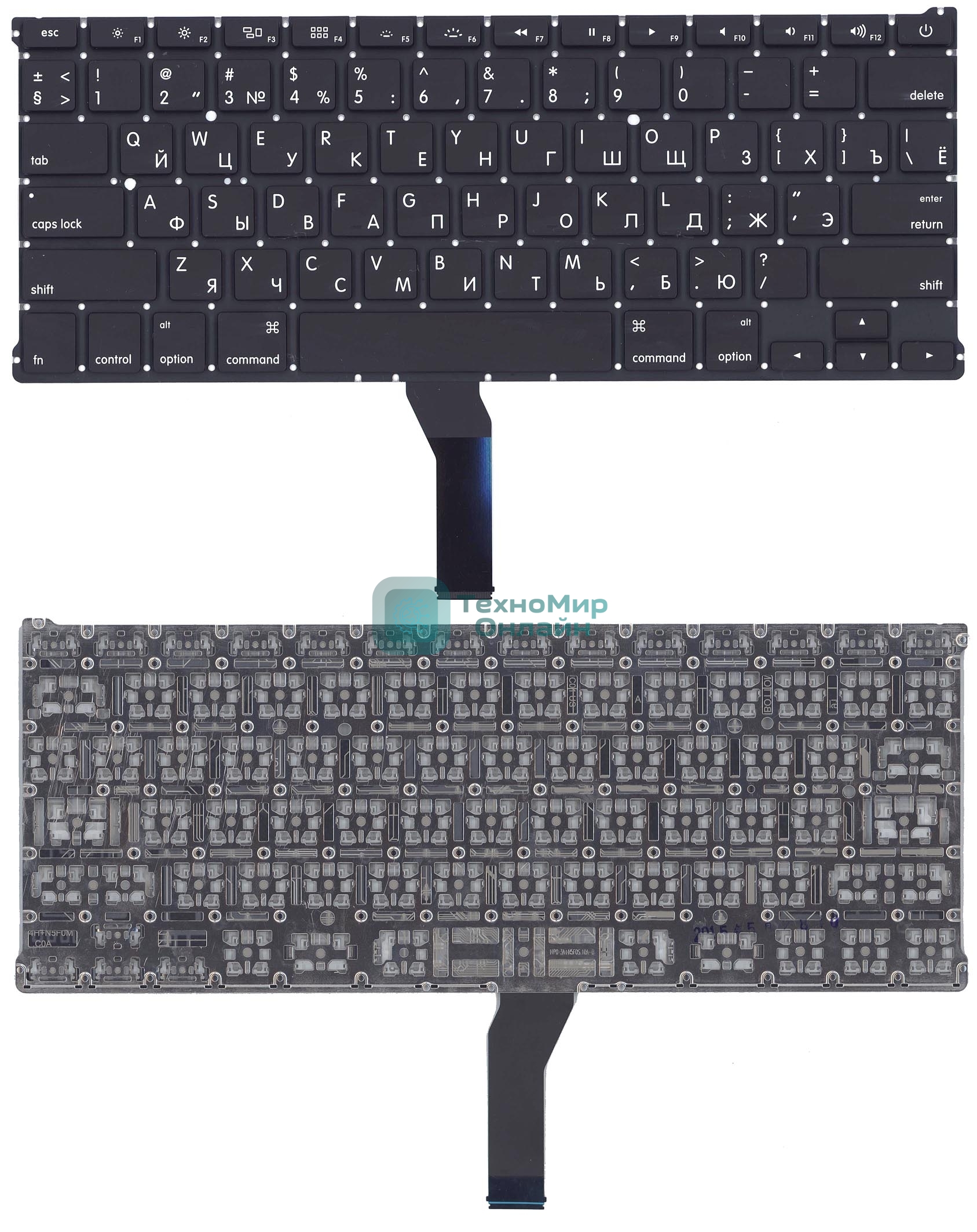 Клавиатура для ноутбука MacBook A1369 2011+ черная с подсветкой, плоский ENTER