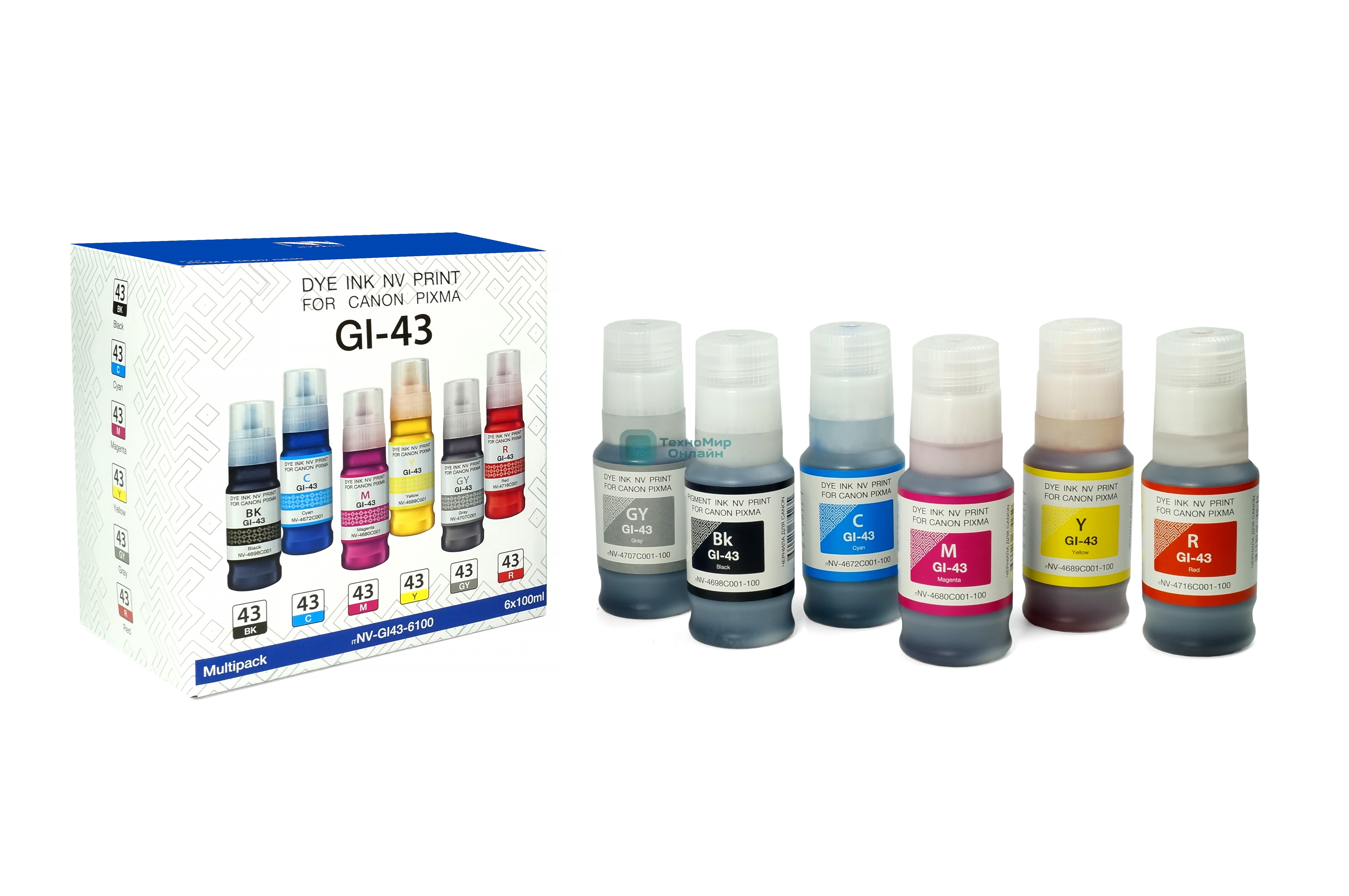 Чернила NVPrint GI-43 для принтеров Canon Pixma G540, G640, набор 6 цветов по 100 мл совместимые