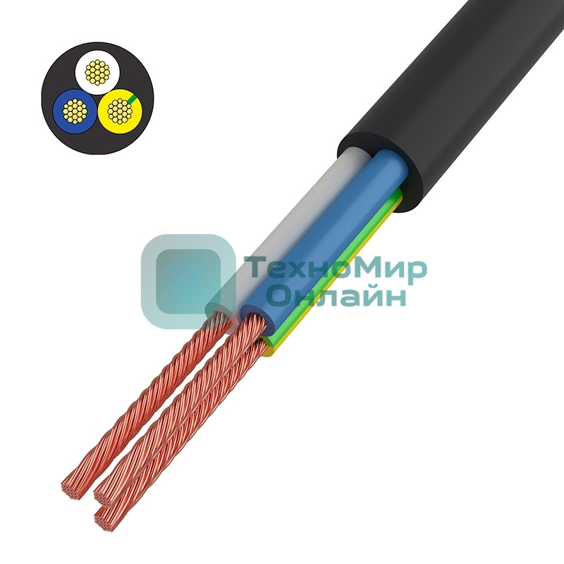 Провод соединительный ПВС Rexant 3x0,75 мм², черный, длина 50 метров, ГОСТ 7399-97