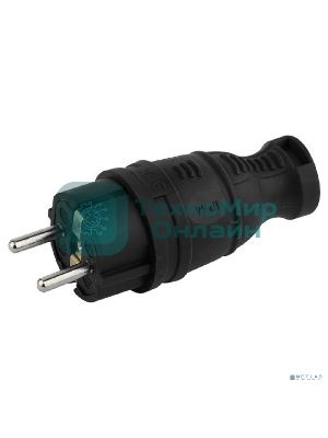 Вилка каучуковая ЭРА с заземл. прям. 16А IP44 черный