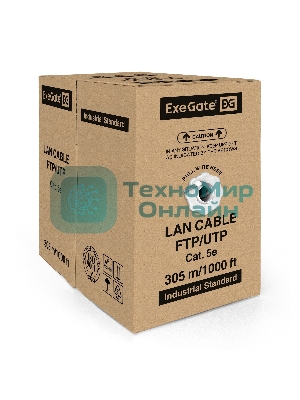 Кабель ExeGate FTP 4 пары кат.5e медь, 24AWG, экран, бухта 305м, серый, PVC