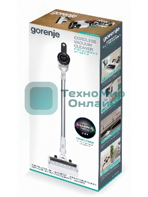 Пылесос вертикальный Gorenje SVC216FMLW белый/черный, питание от аккумулятора, 25 Вт, уборка сухая, пылесборник 0.5 л