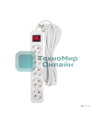 Удлинитель STANDARD 5 гнезд, 5м, 3х1,0мм², с/з, с выключателем, белый Rexant