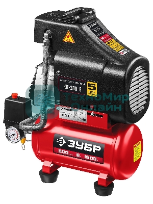 Компрессор воздушный безмасляный, 200 л/мин, 6 л, 1500 Вт, Зубр