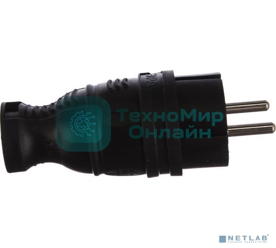 Вилка каучуковая ЭРА с заземл. прям. 16А IP44 черный
