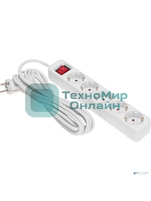 Удлинитель STANDARD 5 гнезд, 5м, 3х1,0мм², с/з, с выключателем, белый Rexant