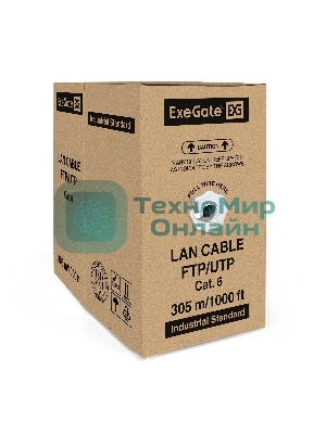 Кабель ExeGate FTP 4 пары кат.6 медь, 23AWG, экран, бухта 305м, серый, PVC