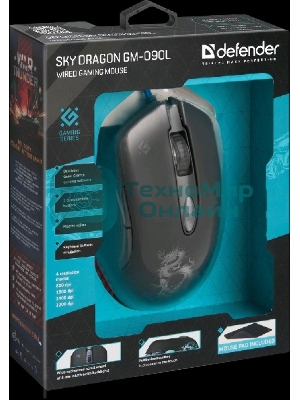 Мышь проводная Defender Sky Dragon GM-090L черный, 3200 dpi, USB, кнопки - 6