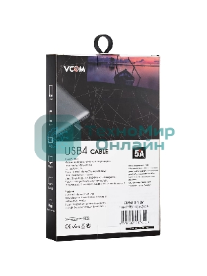 Кабель Thunderbolt4/USB4 Type-C, 5K@60Hz, 40Gbps, PD 100W, 5A, VCOM, 1.2м CU540M-1.2M