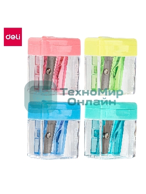Точилка для карандашей ручная Deli E0574 Cubic, 1 отверстие, пластик, ассорти, дисплей