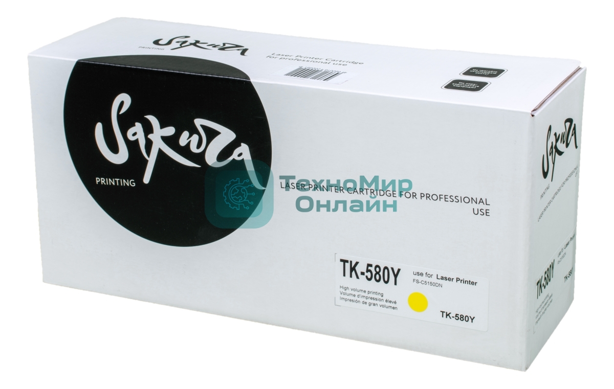 Картридж Sakura TK580Y для Kyocera Mita FS-5150DN/5250DN, желтый, 2800 к.