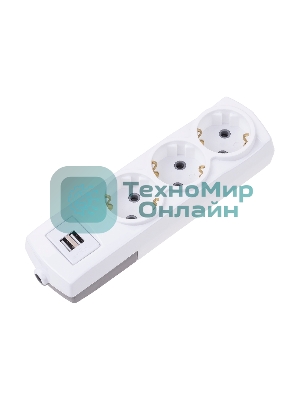 Удлинитель Rexant PREMIUM 3 гнезда, 3 м, 3х1,5 мм², с/з, 2 USB, белый