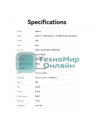 Мультифункциональный хаб Vention USB Type C 6 в 1