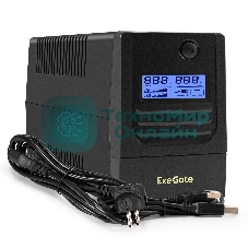 Источник бесперебойного питания ExeGate Smart LB-850.LCD.AVR.4C13.USB (850VA/510W, LCD, AVR, 4*C13, USB, батарея 12V 9Ah, черный)