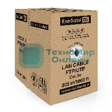 Кабель ExeGate UTP 2 пары кат.5e медь, 24AWG, бухта 305м, серый, PVC