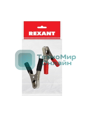 Зажим крокодил Rexant, длина 105 мм, ток 100A, 2 шт., пакет БОПП