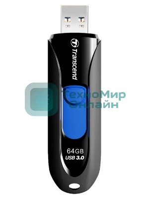 Флешка USB Transcend JetFlash 790 (TS64GJF790K), 64 Gb, USB 3.0, R/W 90/40, черный/синий