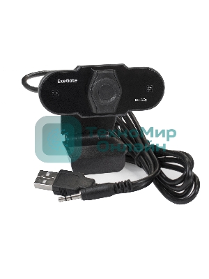 Веб-камера ExeGate BlackView C525 HD 1280x720, 30 кадр/с, USB Type-A, микрофон (шумоподавление), шторка приватности, универсальное крепление