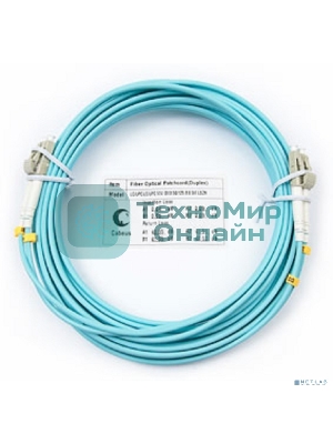 Комм. шнур оптический Cabeus Tight Buffer, Duplex LC/LC, OM3 50/125, LSZH, 7м, d= 3мм, серый хвостовик, аква