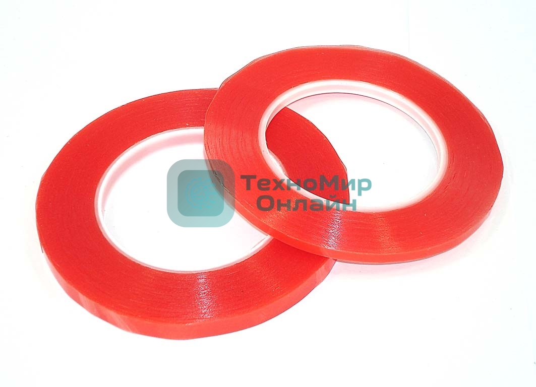Скотч двусторонний прозрачный 3M с красной защитной лентой ширина 5мм 25м