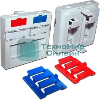 Вставка 45x45 на 2 кейстоуна, со шторкой, маркировкой и иконками, белая