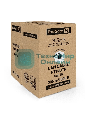 Кабель ExeGate UTP 4 пары кат.5e CCA, 24AWG, внешн., без троса, бухта 305м, черный, PE