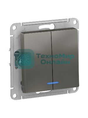 Механизм выключателя 2-кл. СП AtlasDesign 10А IP20 (сх. 5а) 10AX с подсветкой сталь SchE ATN000953