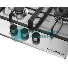 Варочная панель Kuppersberg FS 46 X, газ, High-Tech, 45 см, автоматический электроподжиг, газ-контроль, форсунки под сжиженый газ, SABAF конфорки, чугунные решетки, цвет нержавеющая сталь, цвет фурнитуры черный