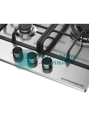 Варочная панель Kuppersberg FS 46 X, газ, High-Tech, 45 см, автоматический электроподжиг, газ-контроль, форсунки под сжиженый газ, SABAF конфорки, чугунные решетки, цвет нержавеющая сталь, цвет фурнитуры черный