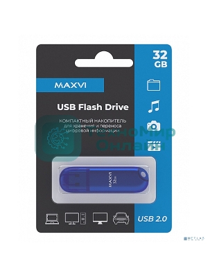 Флешка USB Maxvi P1 32Gb USB 2.0 blue, монолит с колпачком, ABS пластик